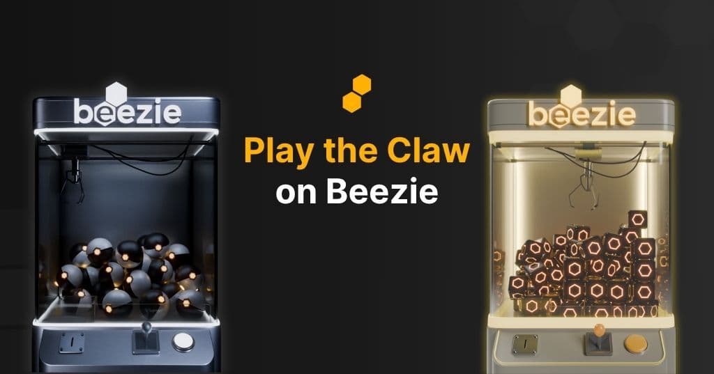 Beezie’s official Play the Claw artwork with two collectible claw machines